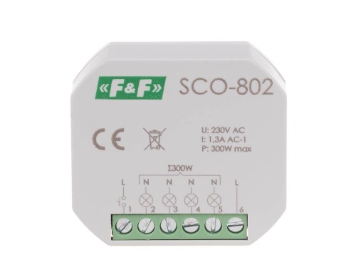 Ściemniacz oświetlenia "z pamięcią" montaż podtynkowy zasilanie 230V AC 300W SCO-802 F&F