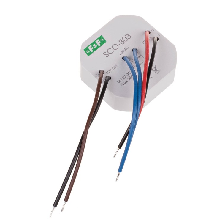 Ściemniacz oświetlenia LED, z "pamięcią", zasilanie 12V DC, 36W, montaż w puszce Ø60 SCO-803 F&F