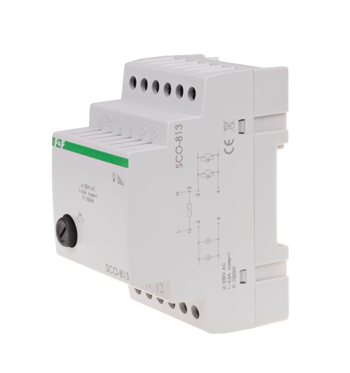 Ściemniacz oświetlenia SCO-813 montaż na szynie DIN zasilanie 230V AC 1000W SCO-813 F&F