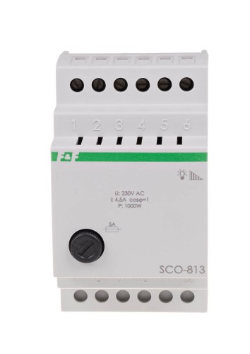 Ściemniacz oświetlenia SCO-813 montaż na szynie DIN zasilanie 230V AC 1000W SCO-813 F&F