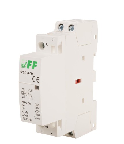 Stycznik modułowy, montaż na szynie, styki 2NO, 25A ST25-20-24V F&F