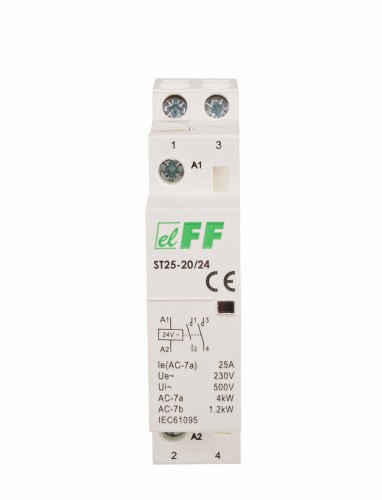 Stycznik modułowy, montaż na szynie, styki 2NO, 25A ST25-20-24V F&F