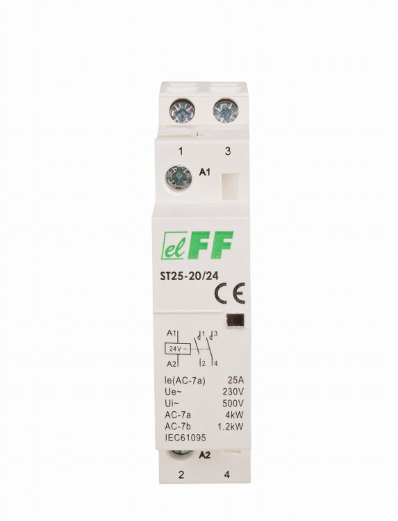 Stycznik modułowy, montaż na szynie, styki 2NO, 25A ST25-20-24V F&F