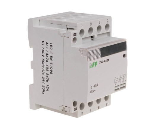 Stycznik modułowy, montaż na szynie, styki 4NO, 40A ST40-40-24V F&F