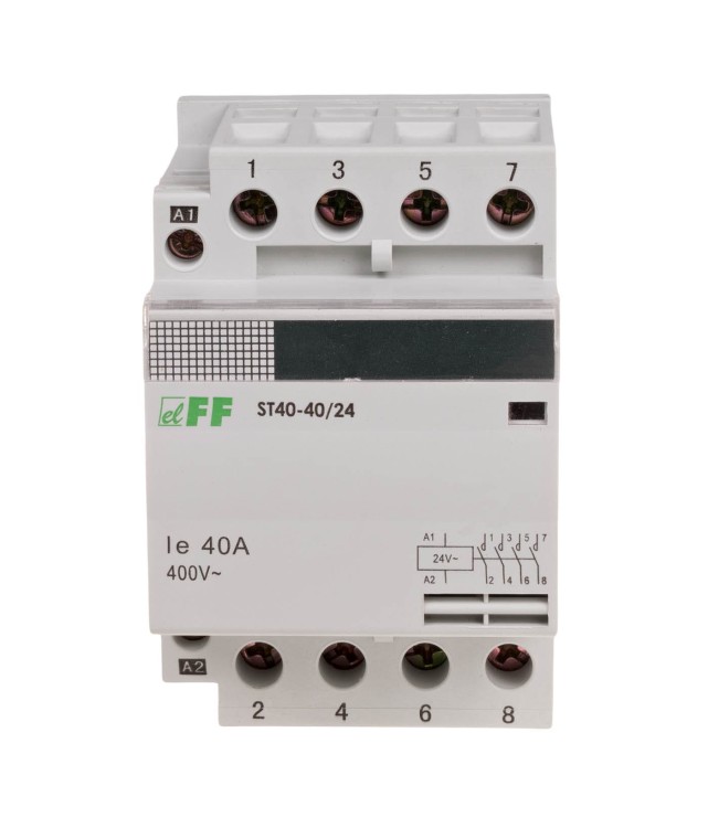 Stycznik modułowy, montaż na szynie, styki 4NO, 40A ST40-40-24V F&F