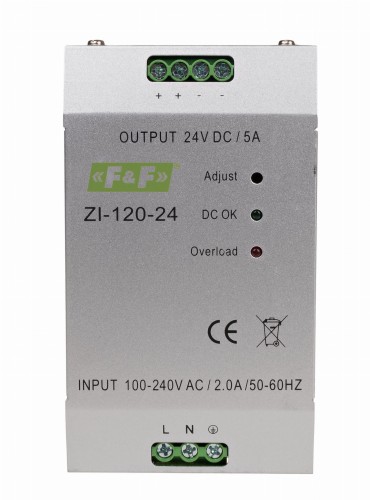 Zasilacz impulsowy przemysłowy nap. wej. 90÷264V AC/120÷370V DC, P=120W nap. Wyj. 24V DC ZI-120-24V F&F