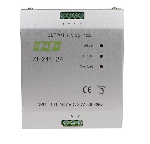 Zasilacz impulsowy przemysłowy nap. wej. 90÷264V AC/120÷370V DC, P=240W nap. Wyj. 24V DC ZI-240-24V F&F