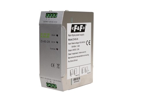 Zasilacz impulsowy przemysłowy nap. wej. 90÷264V AC/120÷370V DC, P=60W nap. Wyj. 24V DC ZI-60-24V F&F