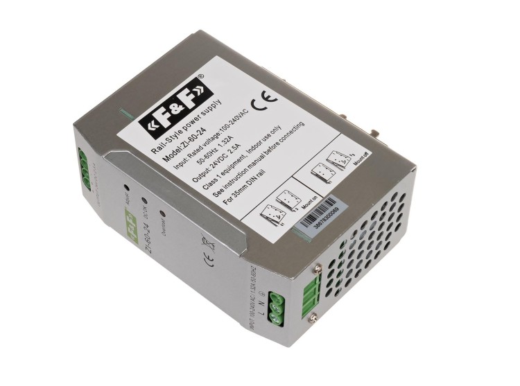 Zasilacz impulsowy przemysłowy nap. wej. 90÷264V AC/120÷370V DC, P=60W nap. Wyj. 24V DC ZI-60-24V F&F