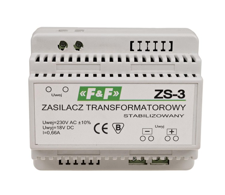 Zasilacz stabilizowany 18V DC 0,66A ZS-3 ZS-3 F&F