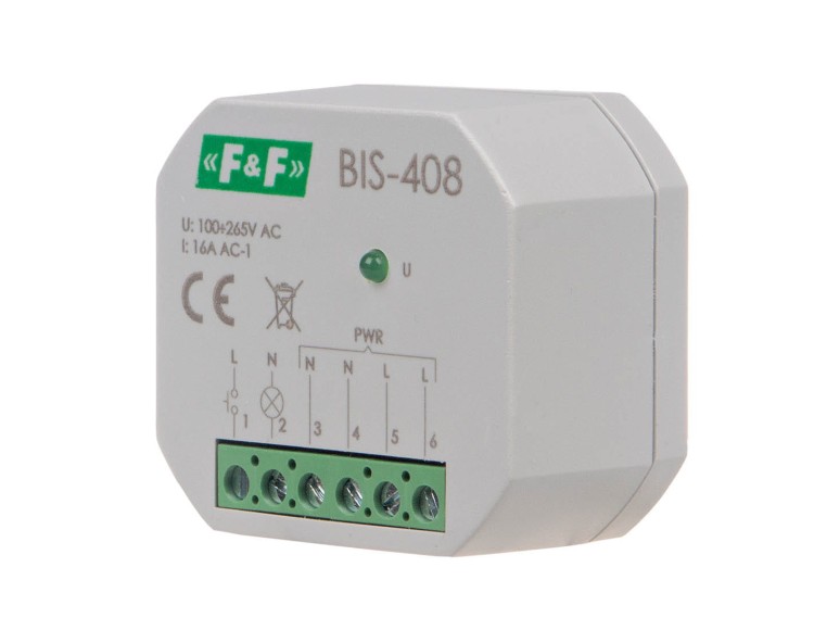 Przekaźnik bistabilny,  podtynkowy, do podświetlanych przycisków, montaż podtynkowy BIS-408 F&F