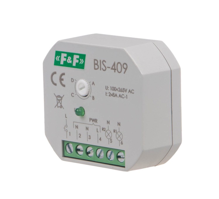 Przekaźnik bistabilny, 4 funkcyjny, podtynkowy, dwa obwody sterowania BIS-409 F&F