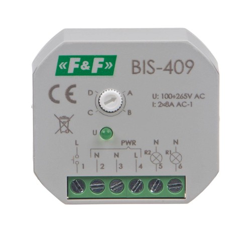 Przekaźnik bistabilny, 4 funkcyjny, podtynkowy, dwa obwody sterowania BIS-409 F&F