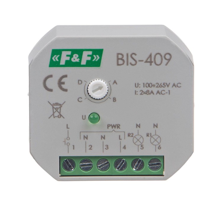 Przekaźnik bistabilny, 4 funkcyjny, podtynkowy, dwa obwody sterowania BIS-409 F&F