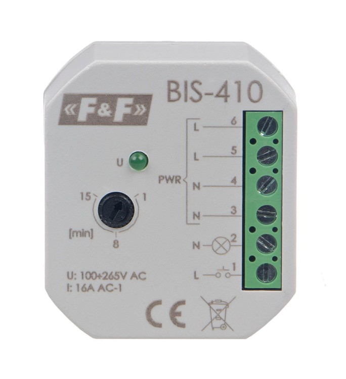 Przekaźnik bistabilny, podtynkowy z wyłącznikiem czasowym, do podświetlanych przycisków BIS-410 F&F
