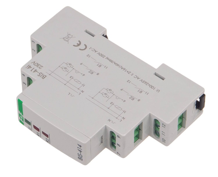 Przekaźnik bistabilny, sekwencyjny, na szynę DIN, z przekaźnikiem inrush 160A/20ms BIS-414-LED F&F