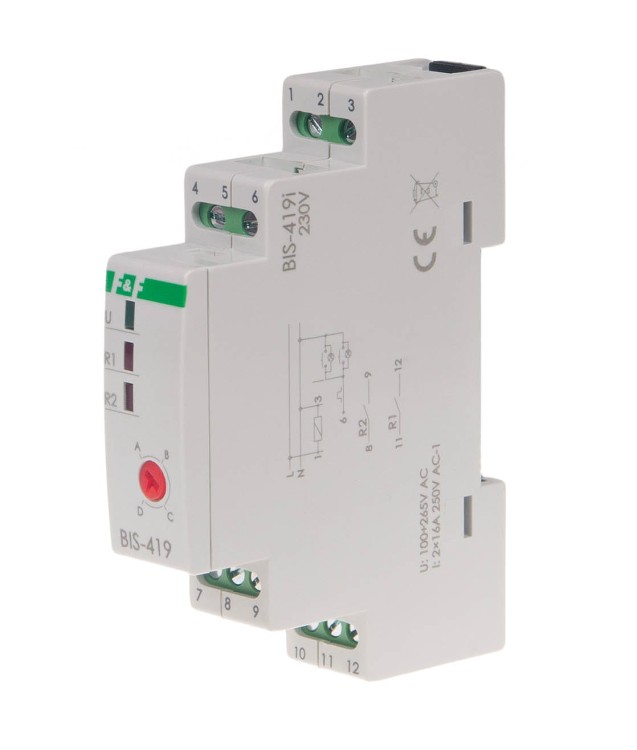 Przekaźnik bistabilny, 4 funkcyjny, DIN, dwa obwody sterowania, z przekaźnikiem inrush 160A/20ms BIS-419-LED F&F