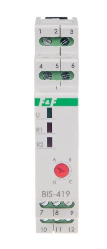 Przekaźnik bistabilny, 4 funkcyjny, DIN, dwa obwody sterowania, z przekaźnikiem inrush 160A/20ms BIS-419-LED F&F