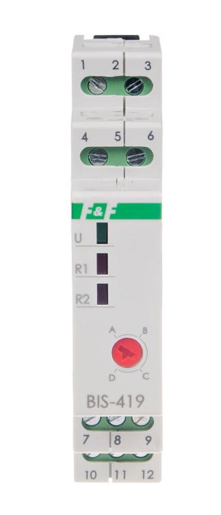 Przekaźnik bistabilny, 4 funkcyjny, DIN, dwa obwody sterowania, z przekaźnikiem inrush 160A/20ms BIS-419-LED F&F