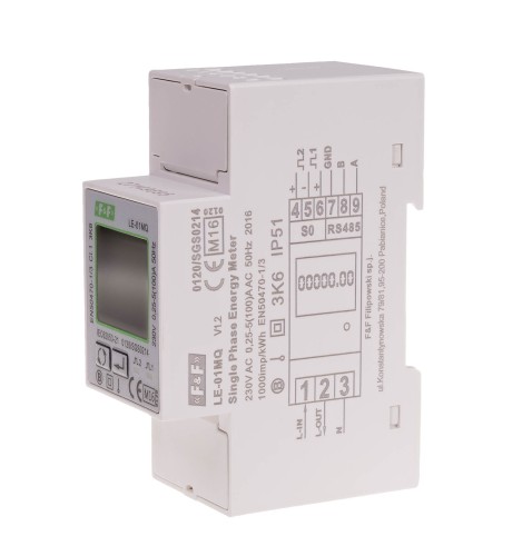 Jednofazowy licznik zużycia energii czynnej i biernej, Modbus RTU, 100(5)A; MID LE-01MQ F&F