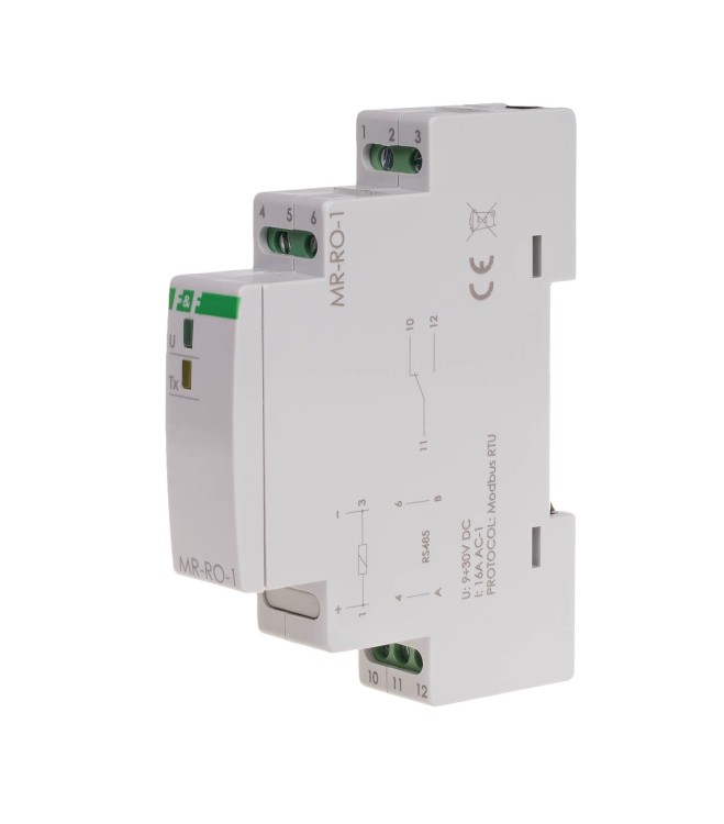 Moduł rozszerzeń wyjść przekaźnikowych, z wyjściem MODBUS RTU, 1-kanałowy, styk 1P 16A, 1 moduł MAX-MR-RO-1 F&F
