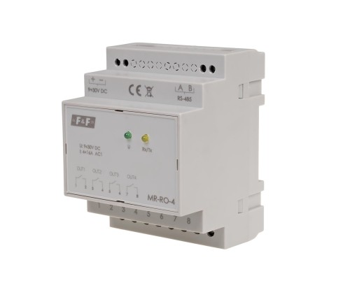 Moduł rozszerzeń wyjść przekaźnikowych, z wyjściem MODBUS RTU, 4-kanałowy, styk 4x1Z 16A, 4 moduły MAX-MR-RO-4 F&F