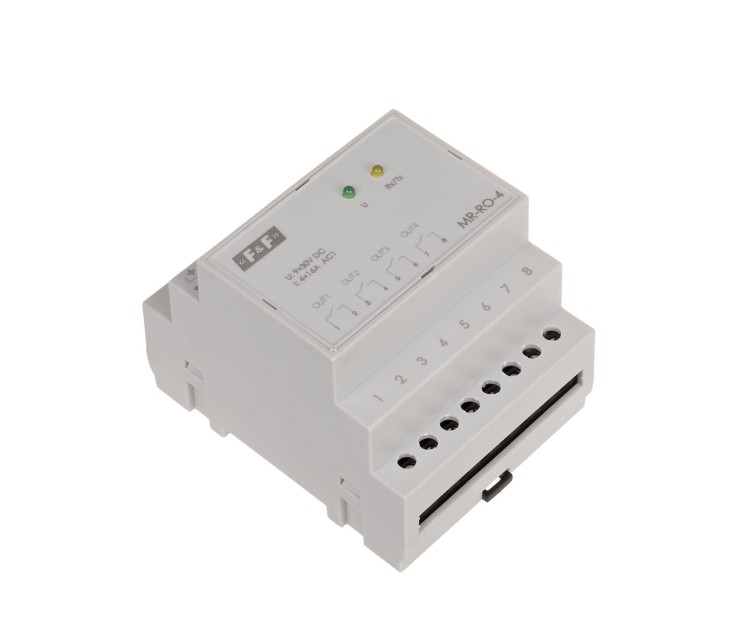 Moduł rozszerzeń wyjść przekaźnikowych, z wyjściem MODBUS RTU, 4-kanałowy, styk 4x1Z 16A, 4 moduły MAX-MR-RO-4 F&F