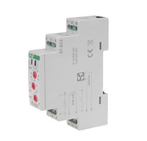 Regulator temperatury z regulacją prędkości obrotowej wentylatora montaż na szynie DIN styk: 1NO/NC 230V AC RT-833 F&F