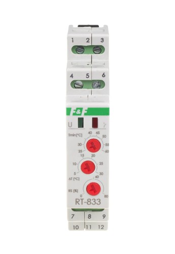 Regulator temperatury z regulacją prędkości obrotowej wentylatora montaż na szynie DIN styk: 1NO/NC 230V AC RT-833 F&F