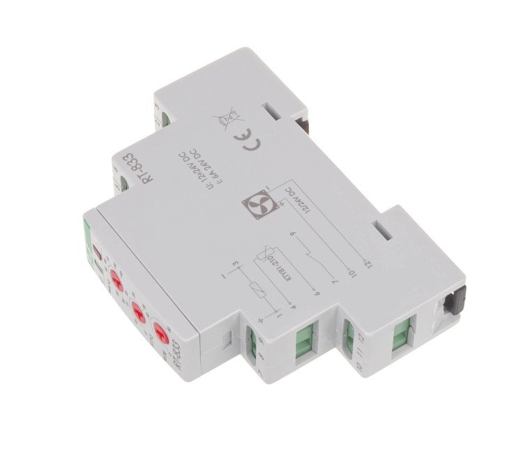 Regulator temperatury z regulacją prędkości obrotowej wentylatora montaż na szynie DIN styk: 1NO/NC 230V AC RT-833 F&F