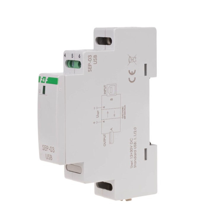 Separator / wzmacniacz linii USB, 1 moduł zasilanie 5V DC montaż na szynie DIN SEP-03USB F&F