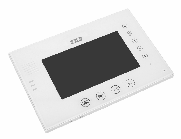 Wideodomofon: monitor 7" kolorowy z pamięcią, port karty SD, plastik/aluminium, czarny + zasilacz MK-08F F&F