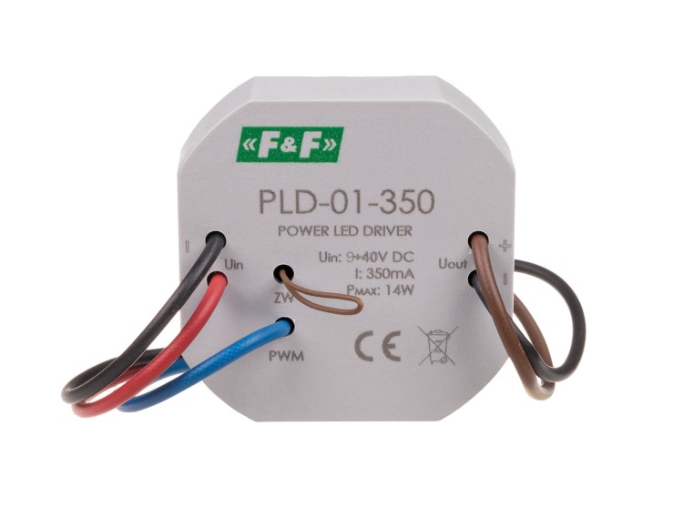 Zasilacz LED mocy nap. wej. 5÷40V DC, montaż w puszce Ø60, 350W PLD-01-350 F&F