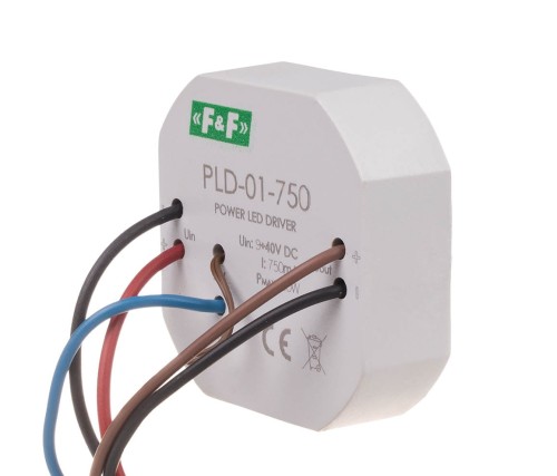 Zasilacz LED mocy nap. wej. 5÷40V DC, montaż w puszce Ø61, 750W PLD-01-750 F&F