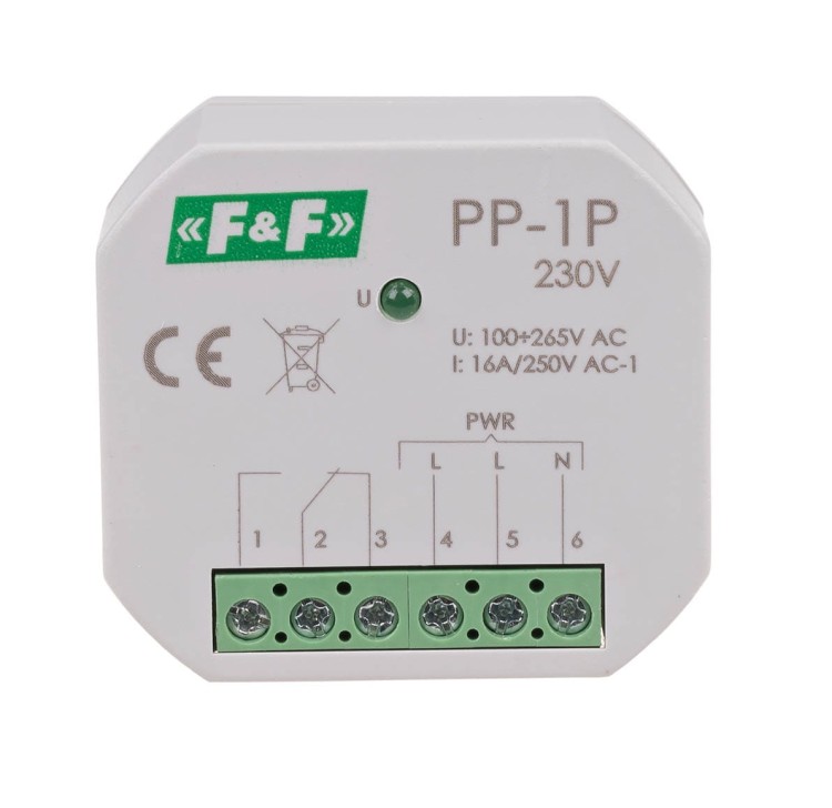 Przekaźnik elektromagnetyczny, 1P 16A, montaż podtynkowy, U=230V PP-1P-230V F&F