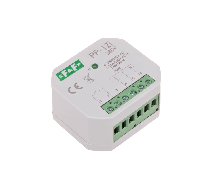 Przekaźnik elektromagnetyczny, 1Z 16A, montaż podtynkowy, U=100-265V AC, styk: 1Z 16A (160A/20ms) PP-1Z-LED-230V F&F