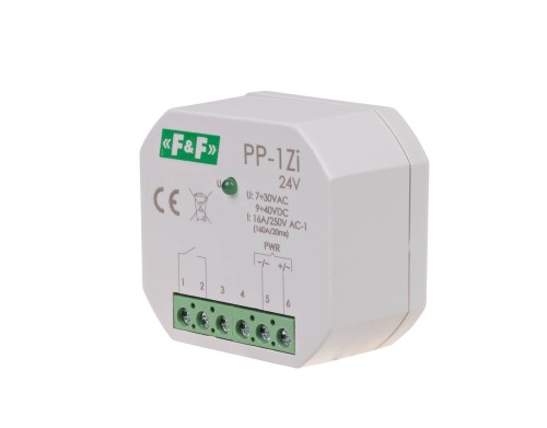 Przekaźnik elektromagnetyczny, 1Z 16A, montaż podtynkowy, U=7÷30VAC/9÷40VDC; 1Z 16A (160A/20ms) PP-1Z-LED-24V F&F