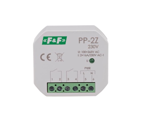 Przekaźnik elektromagnetyczny, 2Z 16A, montaż podtynkowy, w obud. PDT, U=100-265V AC, styk:2Z 16A PP-2Z-230V F&F