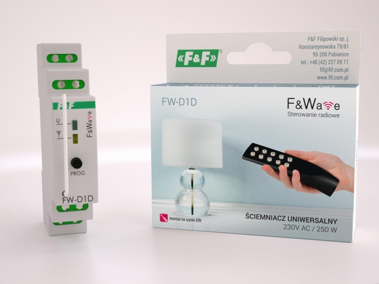 Radiowy ściemniacz uniwersalny 230V - montaż DIN 85÷265V AC/DC FW-D1D F&F