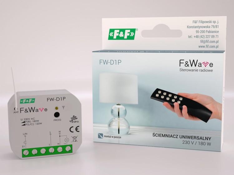 Radiowy ściemniacz uniwersalny 230V - montaż PDT 85÷265V AC/DC FW-D1P F&F