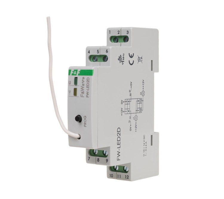 Radiowy dwukanałowy sterownik LED 12V - montaż DIN 10÷16V DC FW-LED2D F&F