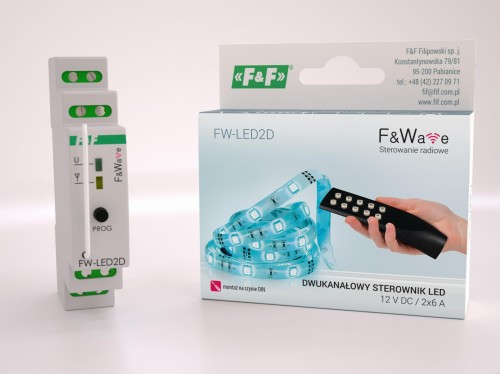 Radiowy dwukanałowy sterownik LED 12V - montaż DIN 10÷16V DC FW-LED2D F&F