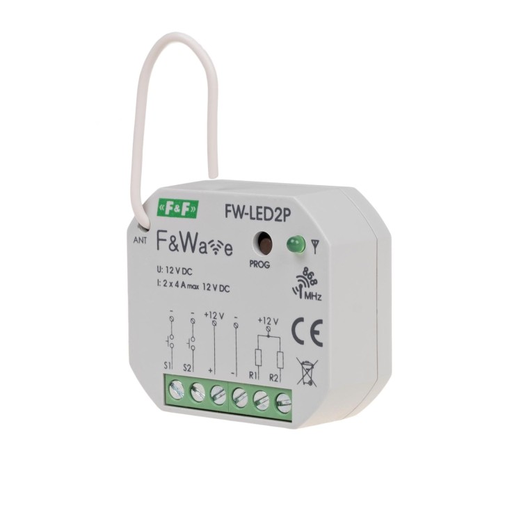 Radiowy dwukanałowy sterownik LED 12V - montaż PDT 10÷16V DC FW-LED2P F&F