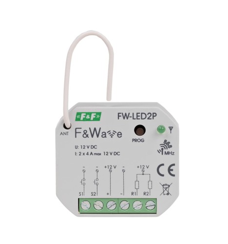 Radiowy dwukanałowy sterownik LED 12V - montaż PDT 10÷16V DC FW-LED2P F&F