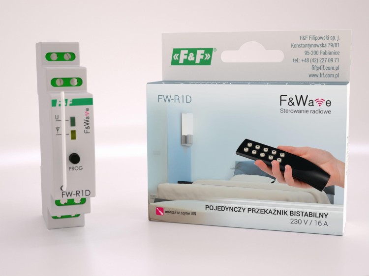 Radiowy pojedyńczy przekaźnik bistabilny - montaż DIN 85÷265V AC/DC FW-R1D F&F