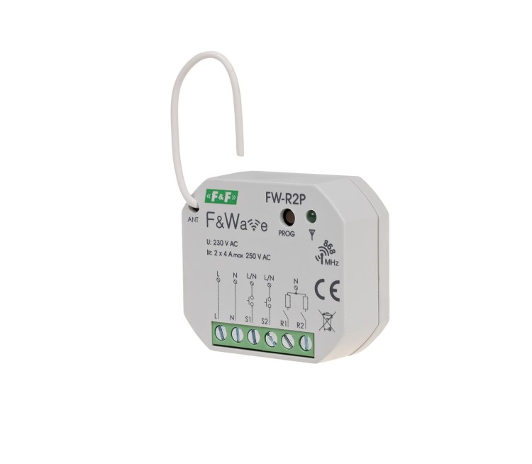 Radiowy podwójny przekaźnik bistabilny - montaż PDT 85÷265V AC/DC FW-R2P F&F