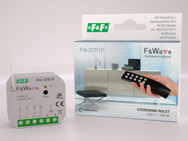 Radiowy sterownik rolet 230V- montaż PDT 85÷265V AC/DC FW-STR1P F&F