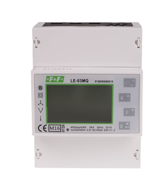 Trójfazowy licznik zużycia energii czynnej i biernej, Modbus RTU, 100(5)A; MID LE-03MQ F&F