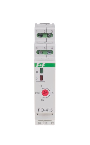 Przekaźnik czasowy z opóźnionym odpadaniem, montaż na szynie DIN, 24V, T=1-60s. PO-415-1-60S F&F