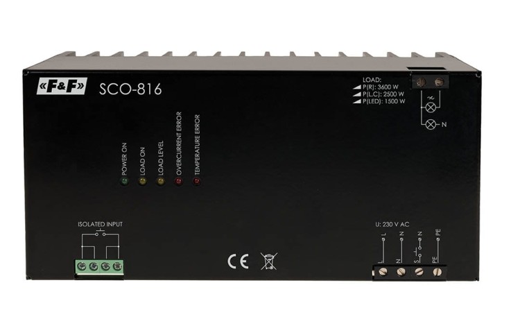 Ściemniacz do odbiorników  dużej mocy 3500W, zasilanie 230V AC 8÷230V AC/DC SCO-816 F&F
